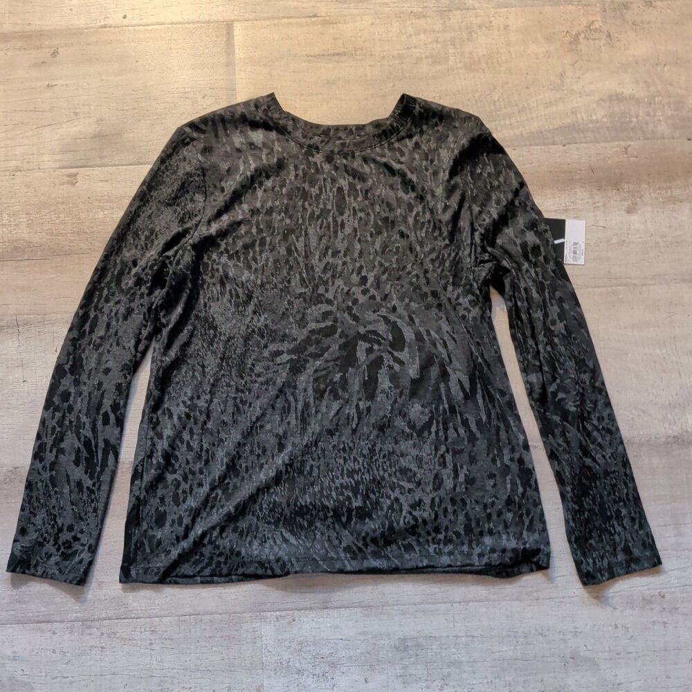 New Simply Vera Vera Wang Women’s Black Animal Print Long Sleeve Round Neck L